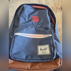 Herschel Navy / Tan Backpack with Red Stripe Accent
